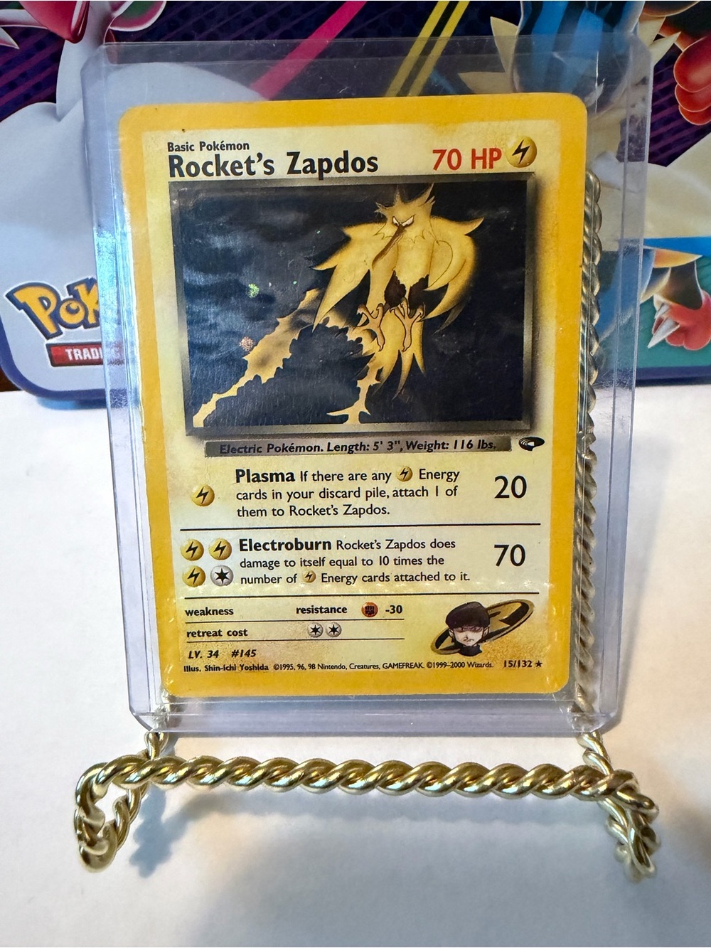 Rocket's Zapdos Pokemon Card Unlimited Holofoil - creased corner